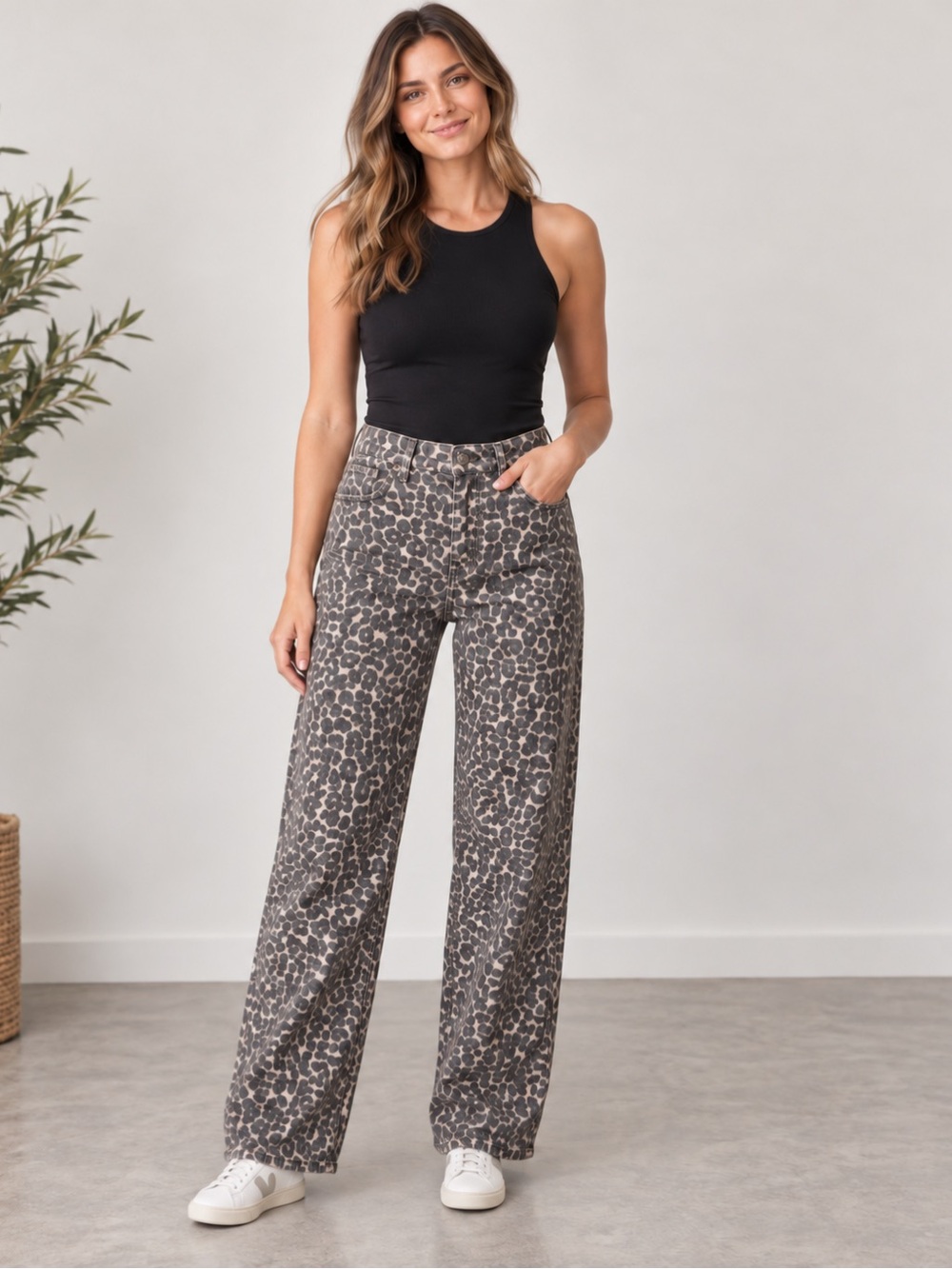 wild fable Wide-Leg Leopard Print Pants in Black and Gray